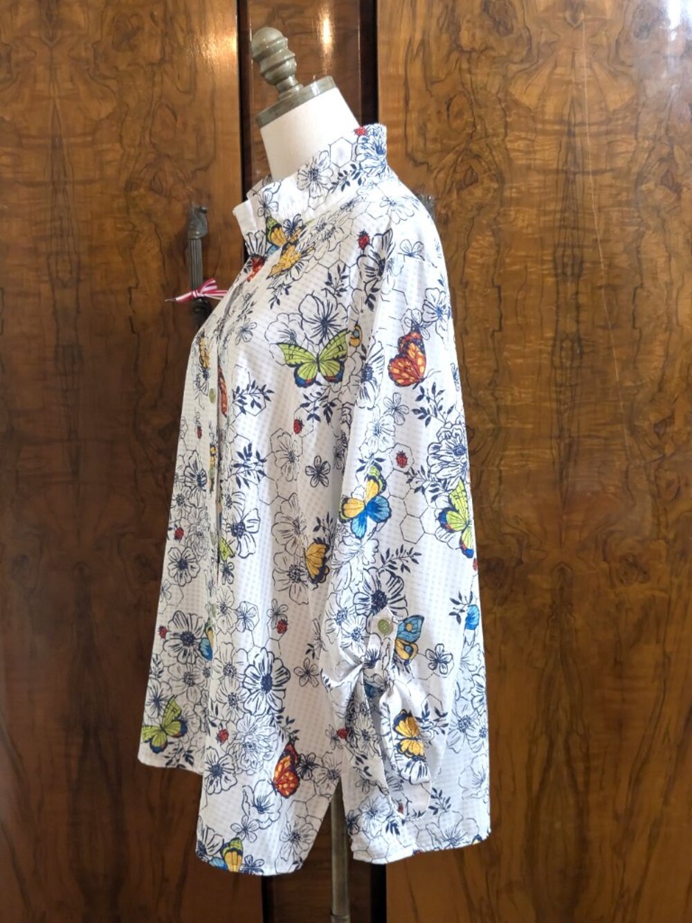 Ali Miles Wired Collar Butterfly Floral Garden Art to Wear Tunic 1X Boho Button - Picture 5 of 9